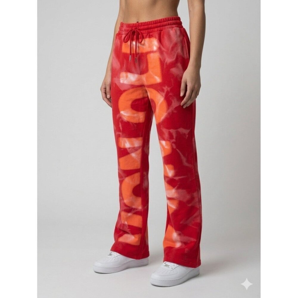 VON OLIVIER Red Graphic Flare Sweatpants Size 3 Unisex Streetwear Cotton